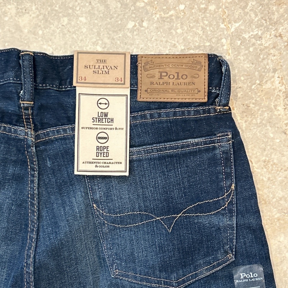 Polo Ralph Lauren Sullivan Slim Jeans Mens 34x34 Blue Dark Denim Paint Splatter